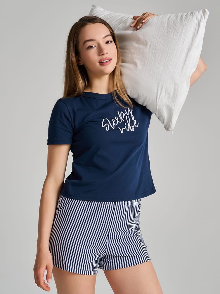 Пижама из хлопка с надписью в полоску