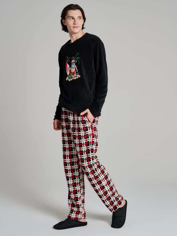 Плюшевая пижама с принтом Санты Клауса