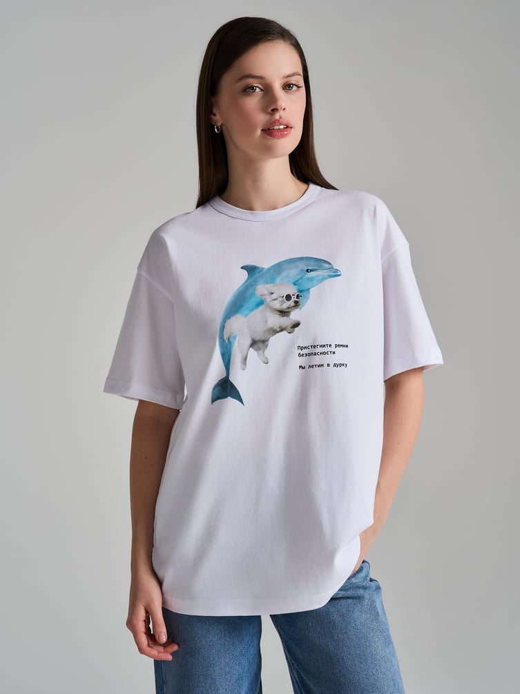Футболка оверсайз с принтом Мы летим в дурку
