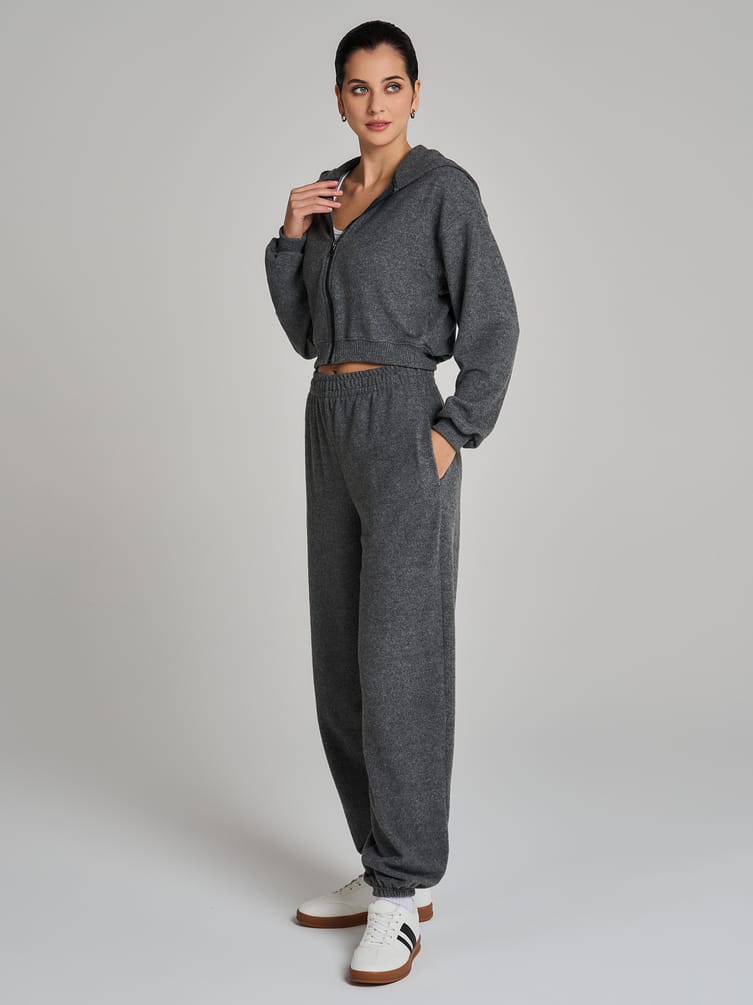 Трикотажное зип худи с начесом