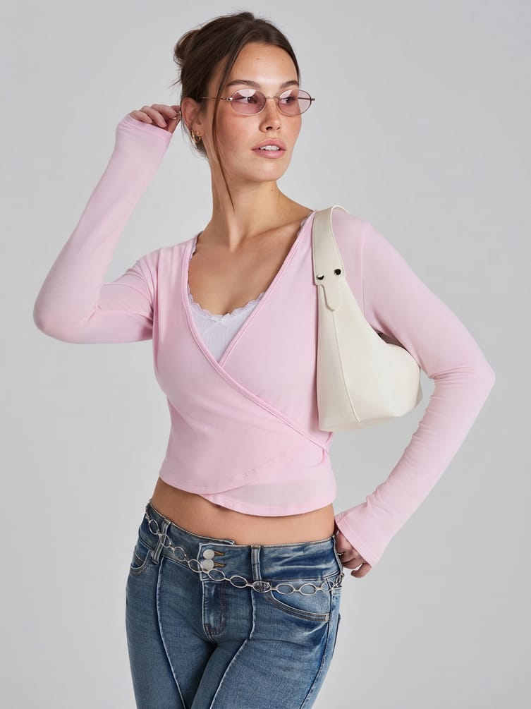 Лонгслив укороченный на запах