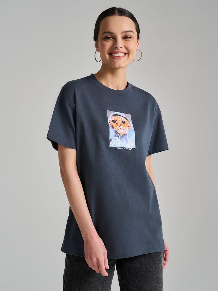Футболка оверсайз с принтом котика
