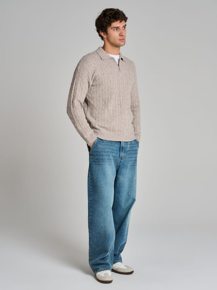 Свитер-поло вязаный с полузамком молния