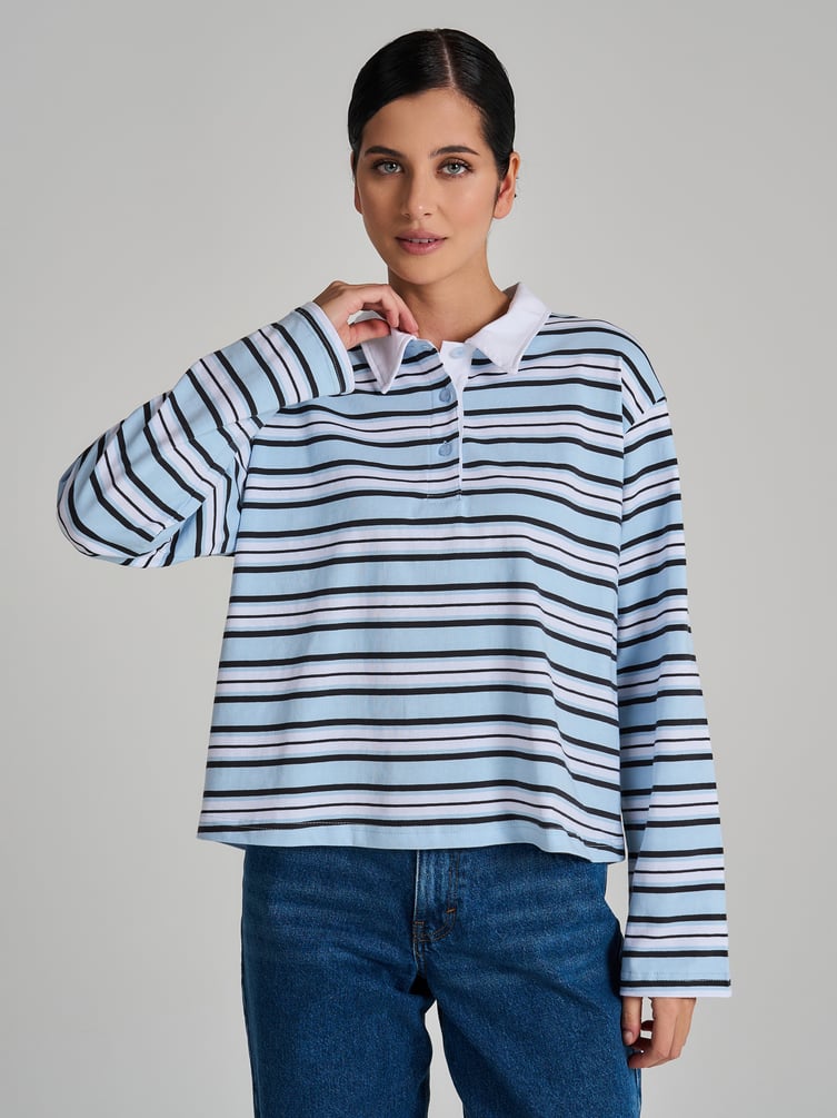 Поло полосатое оверсайз с длинным рукавом