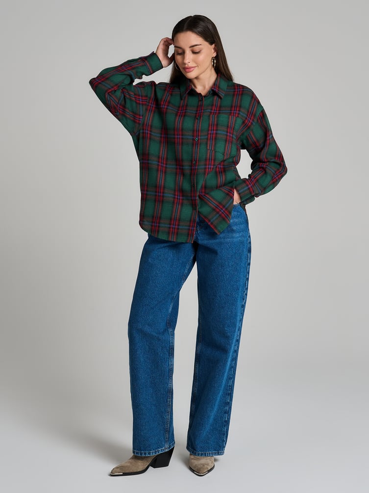 Рубашка осенняя в клетку оверсайз