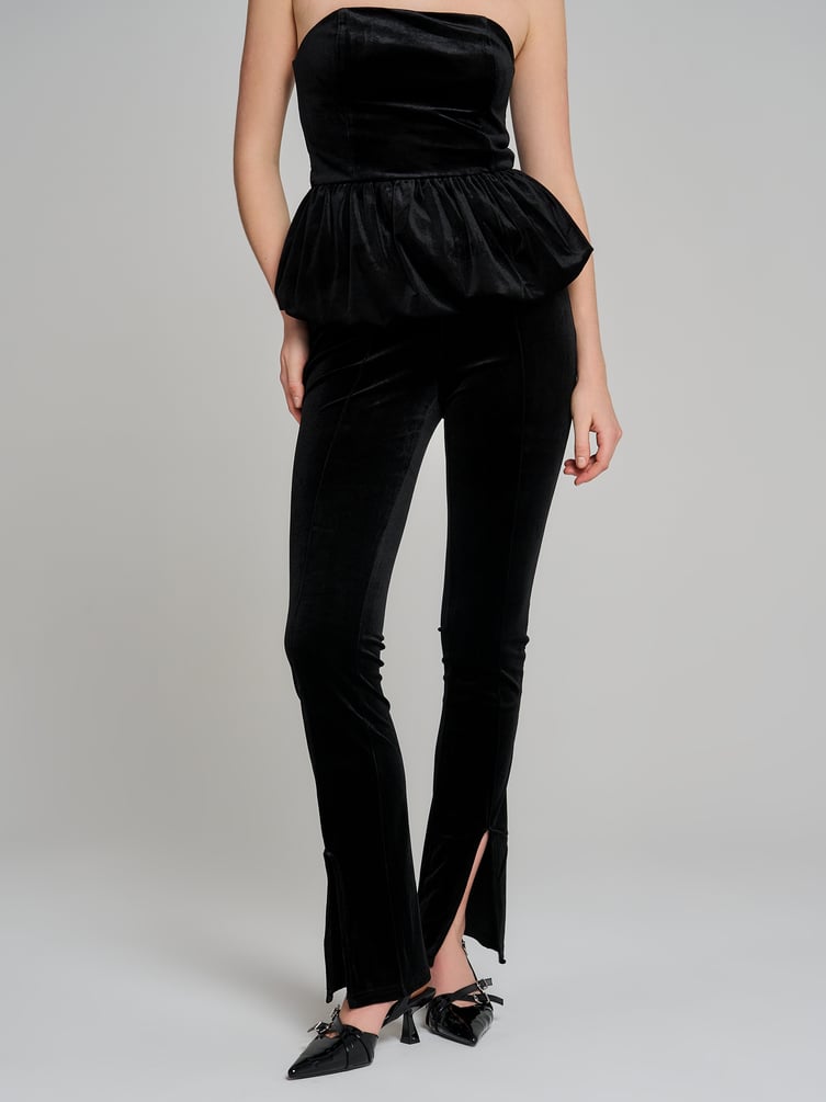 Брюки бархатные со стрелками и разрезами