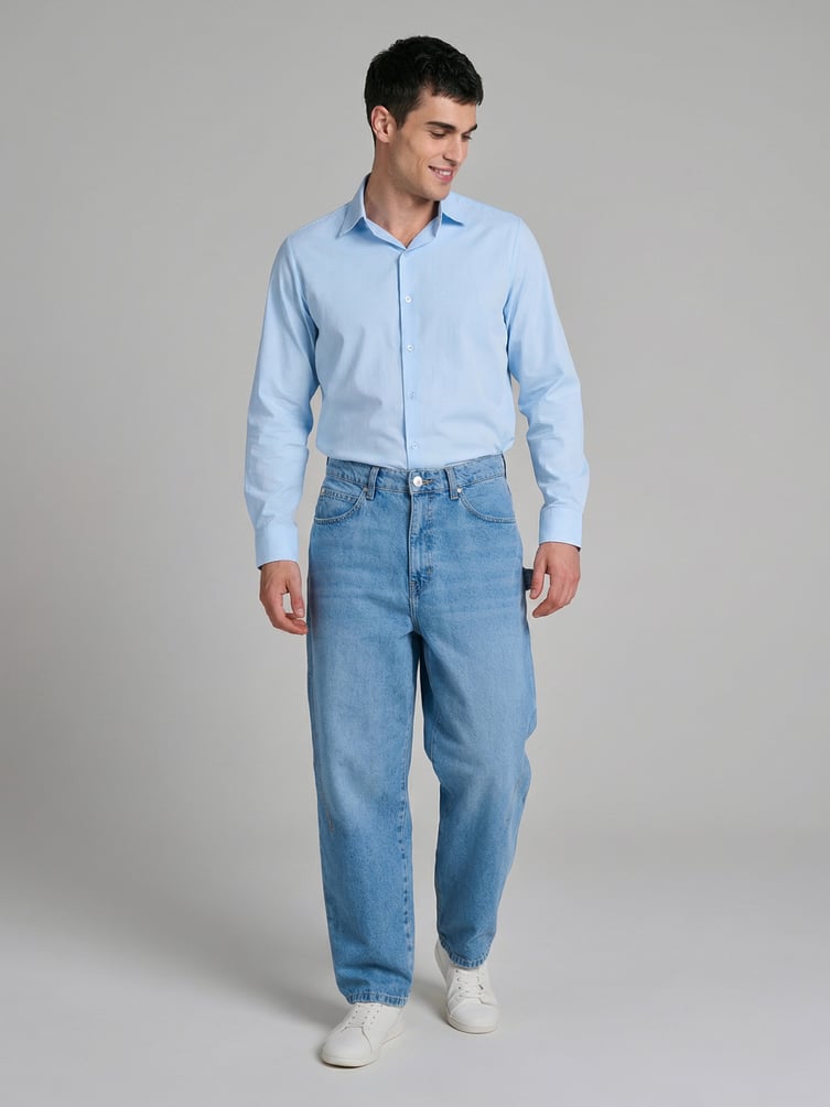 Джинсы багги зауженные с декоративной петлей