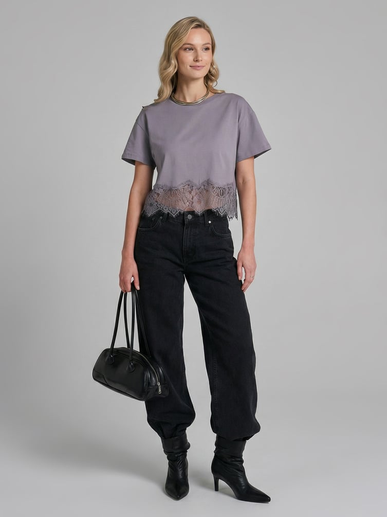 Футболка из хлопка с кружевом