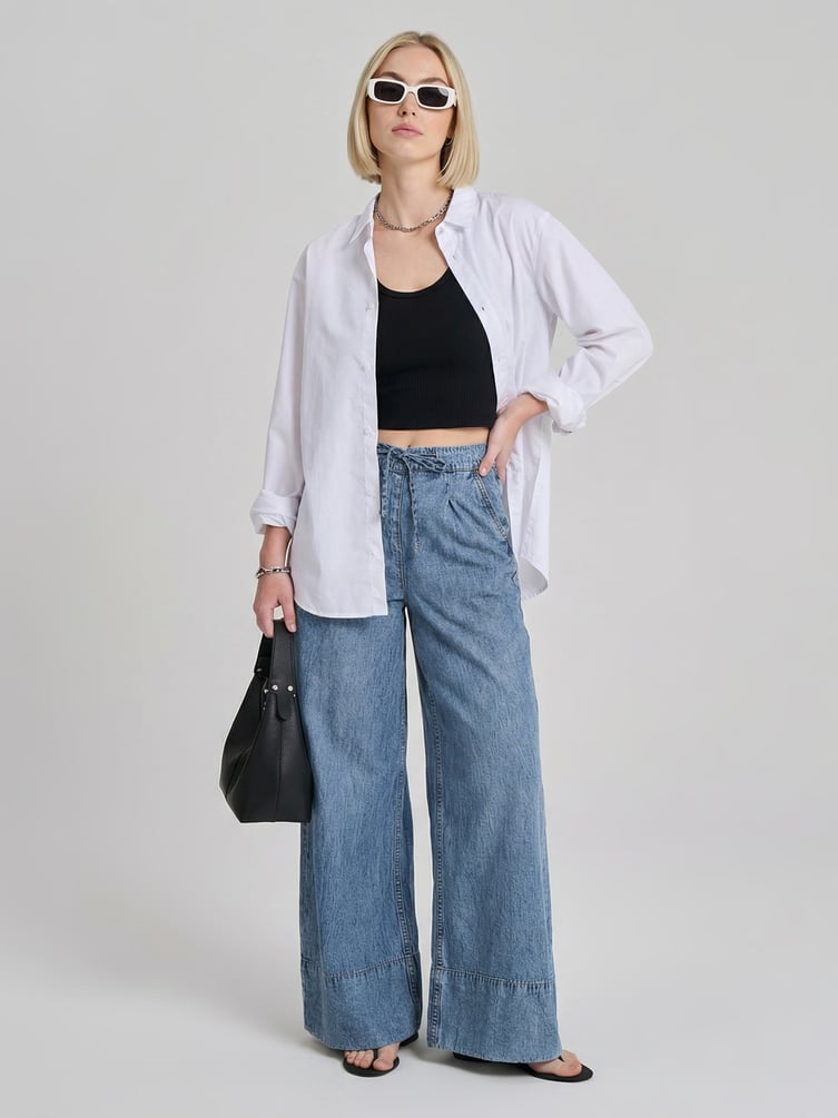 Джинсы широкие летние на резинке