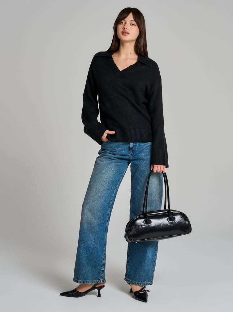 Вязаный пуловер с воротником