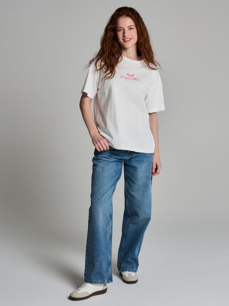 Футболка плотная с принтом банта и надписи