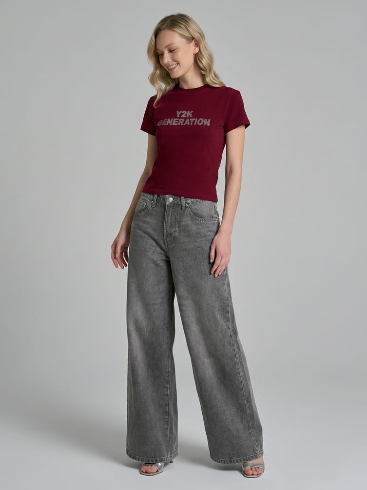 Джинсы широкие с завышенной талией