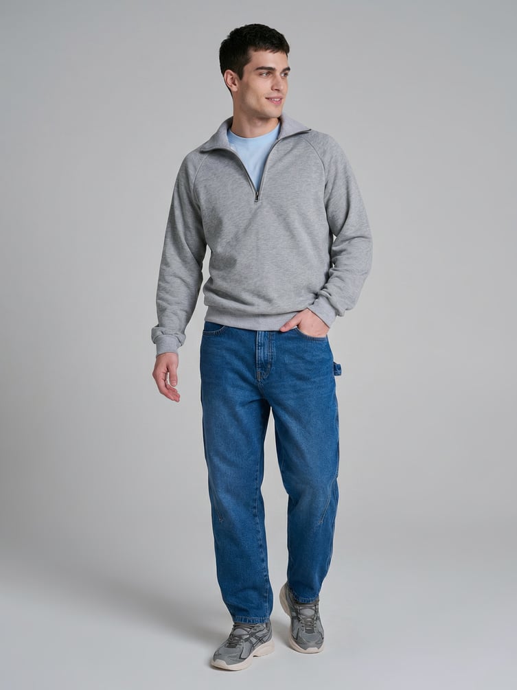 Джинсы багги зауженные с декоративной петлей