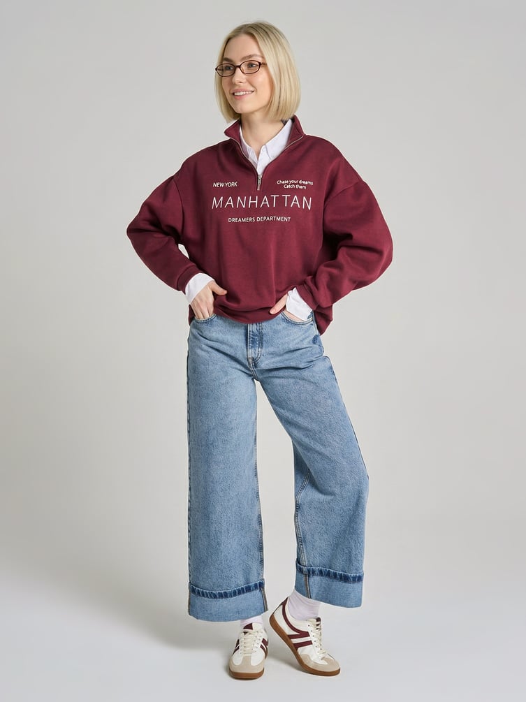 Джинсы широкие с подворотами