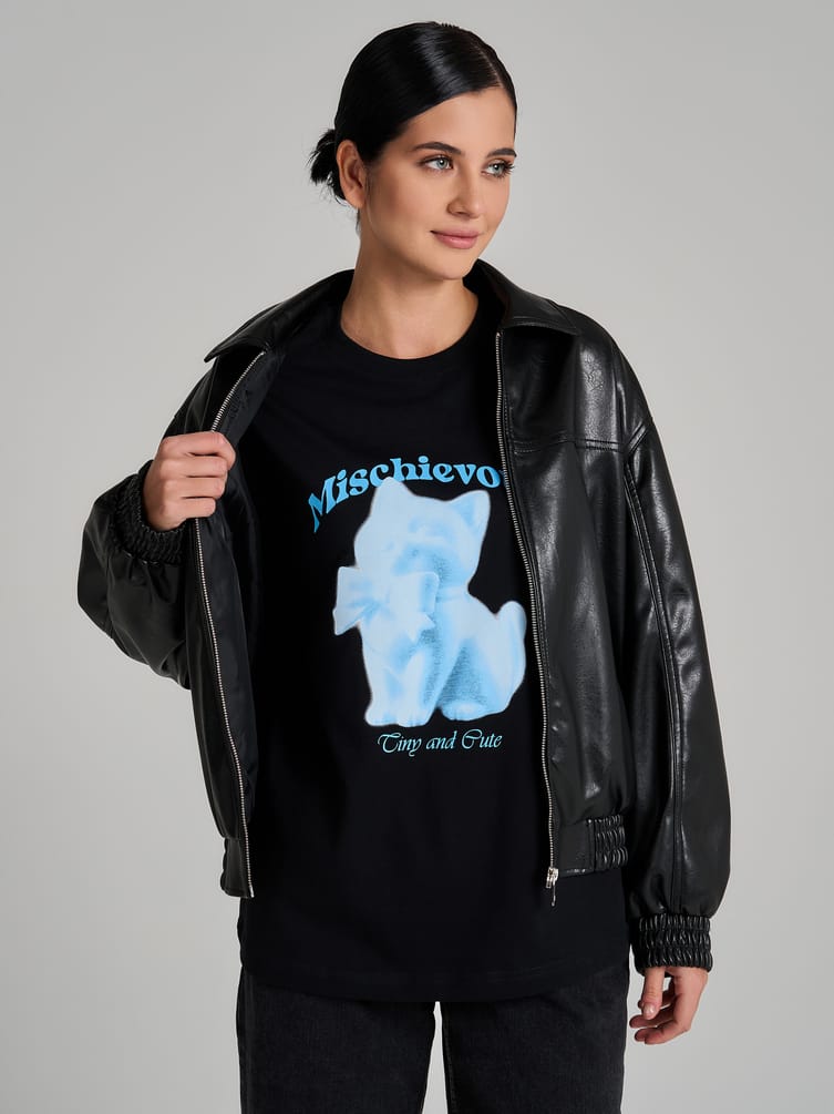 Лонгслив оверсайз с принтом кошки