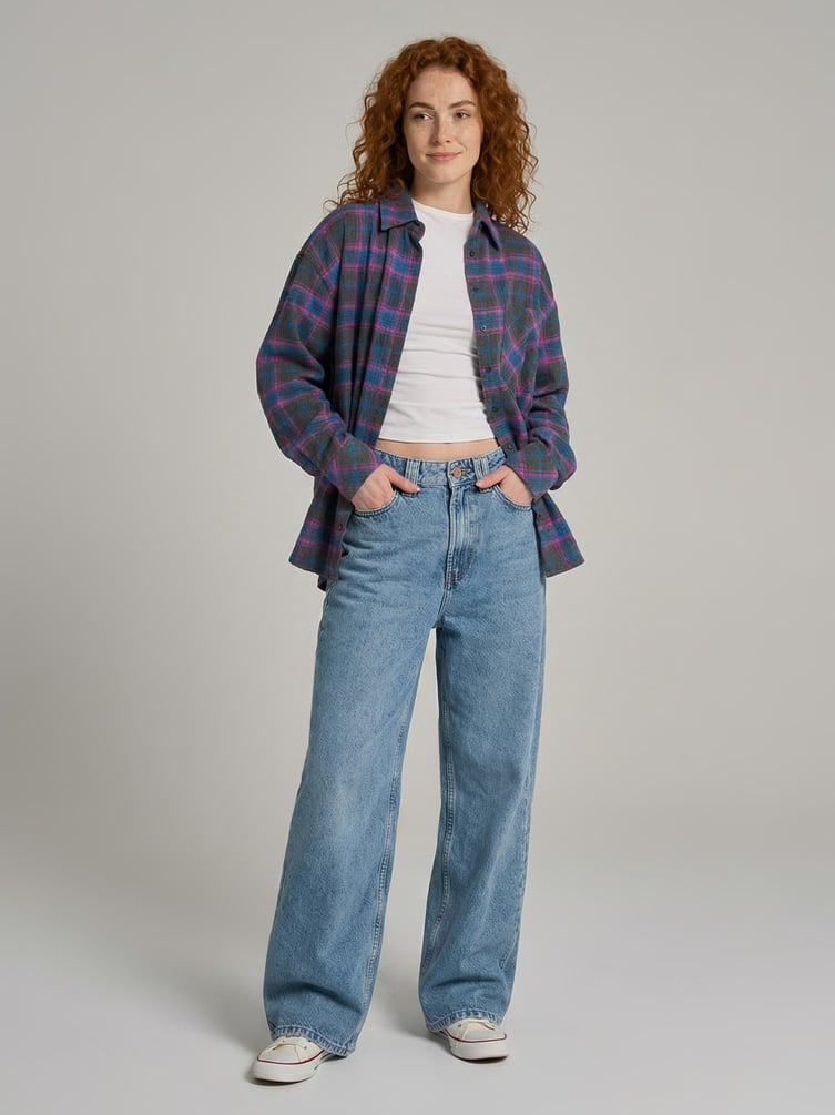 Джинсы багги широкие с вареным эффектом