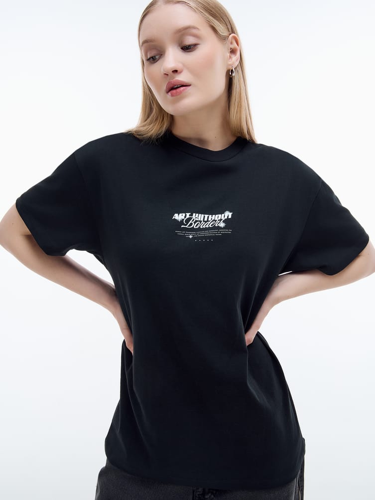 Футболка оверсайз с принтом ангелов на спине