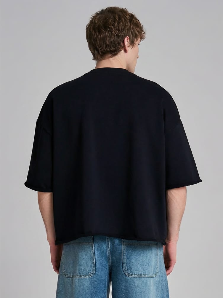 Свитшот оверсайз с коротким рукавом и необработанным краем