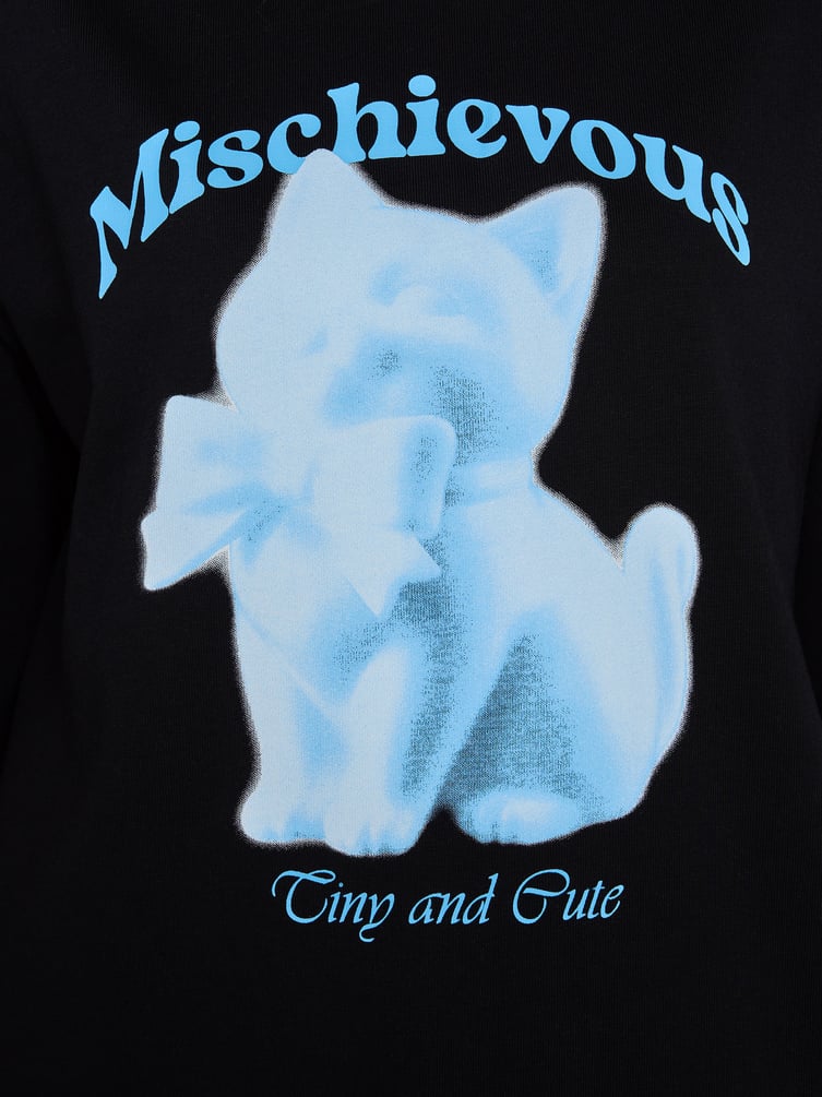 Лонгслив оверсайз с принтом кошки