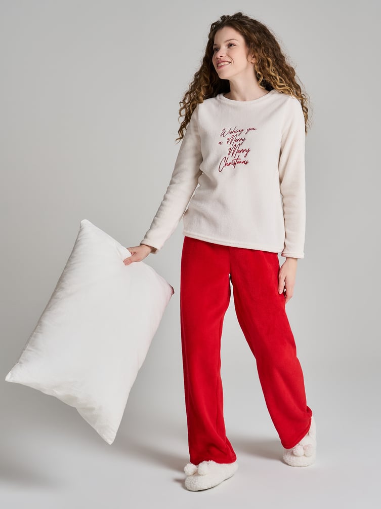 Пижама плюшевая новогодняя с брюками