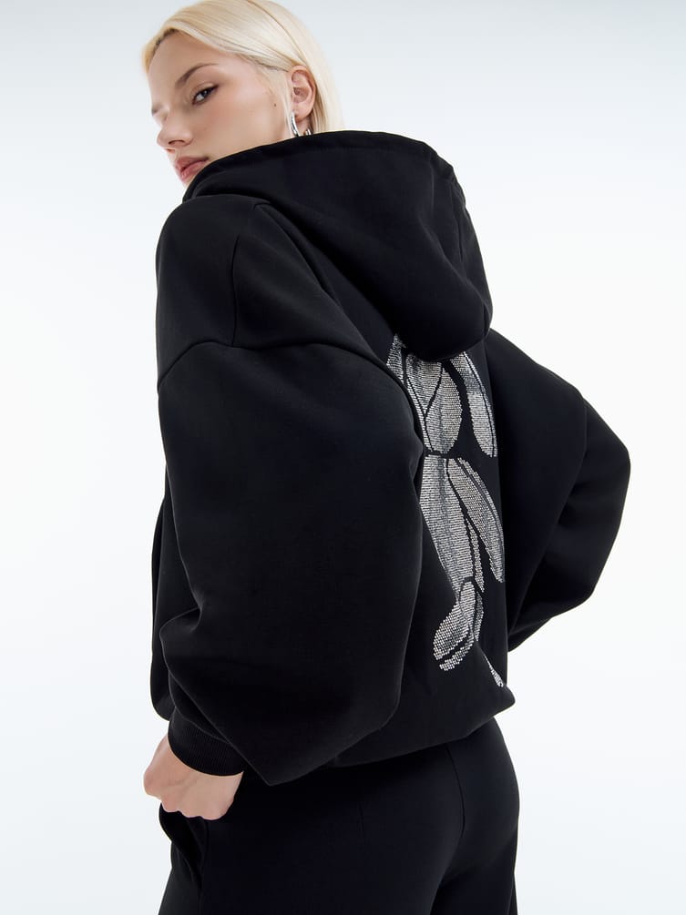 Zip hoodie с принтом стразами на спине