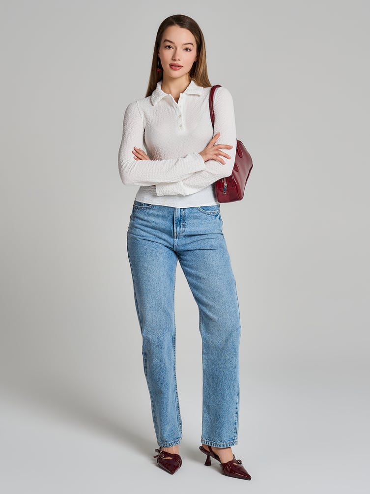 Поло с длинным рукавом их жатого материала