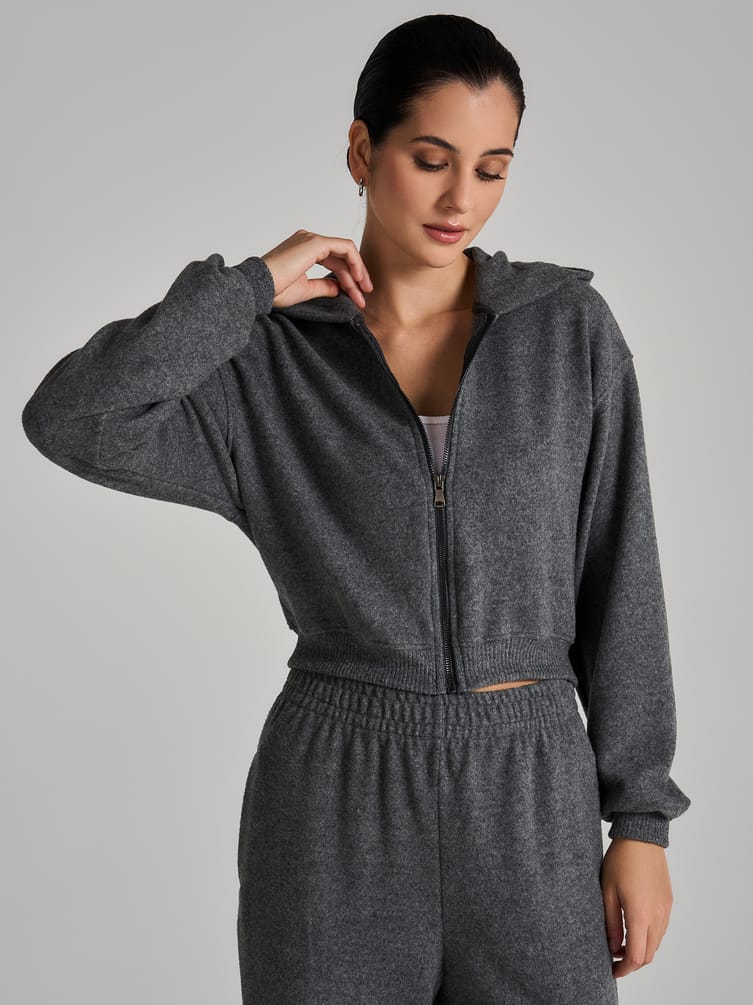 Трикотажное зип худи с начесом