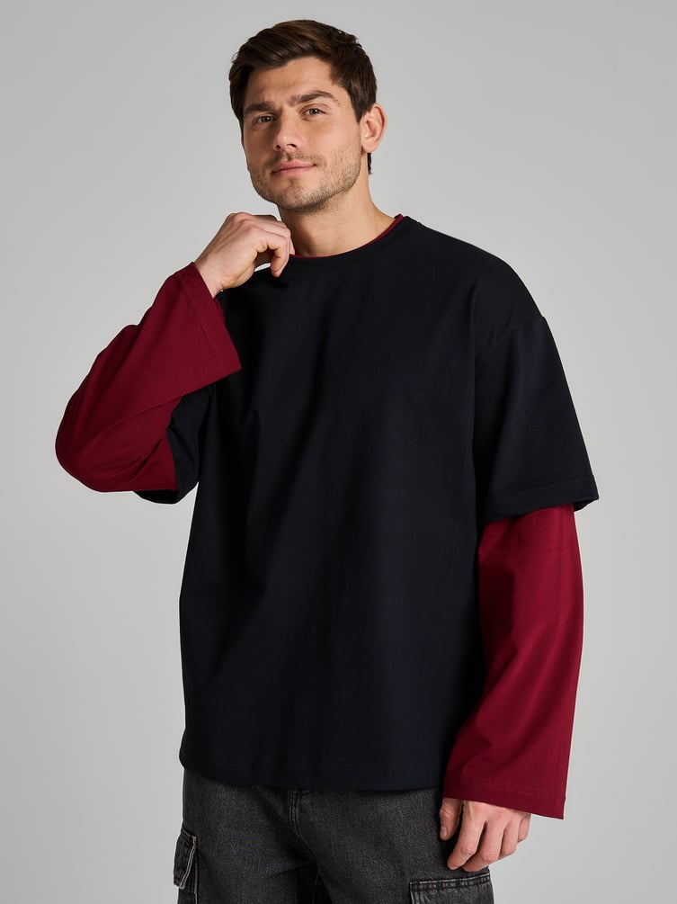 Лонгслив оверсайз с двойным рукавом