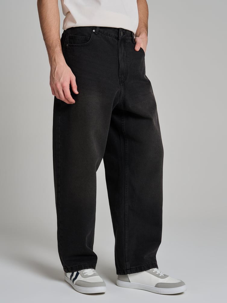 Джинсы багги широкие с вареный эффектом