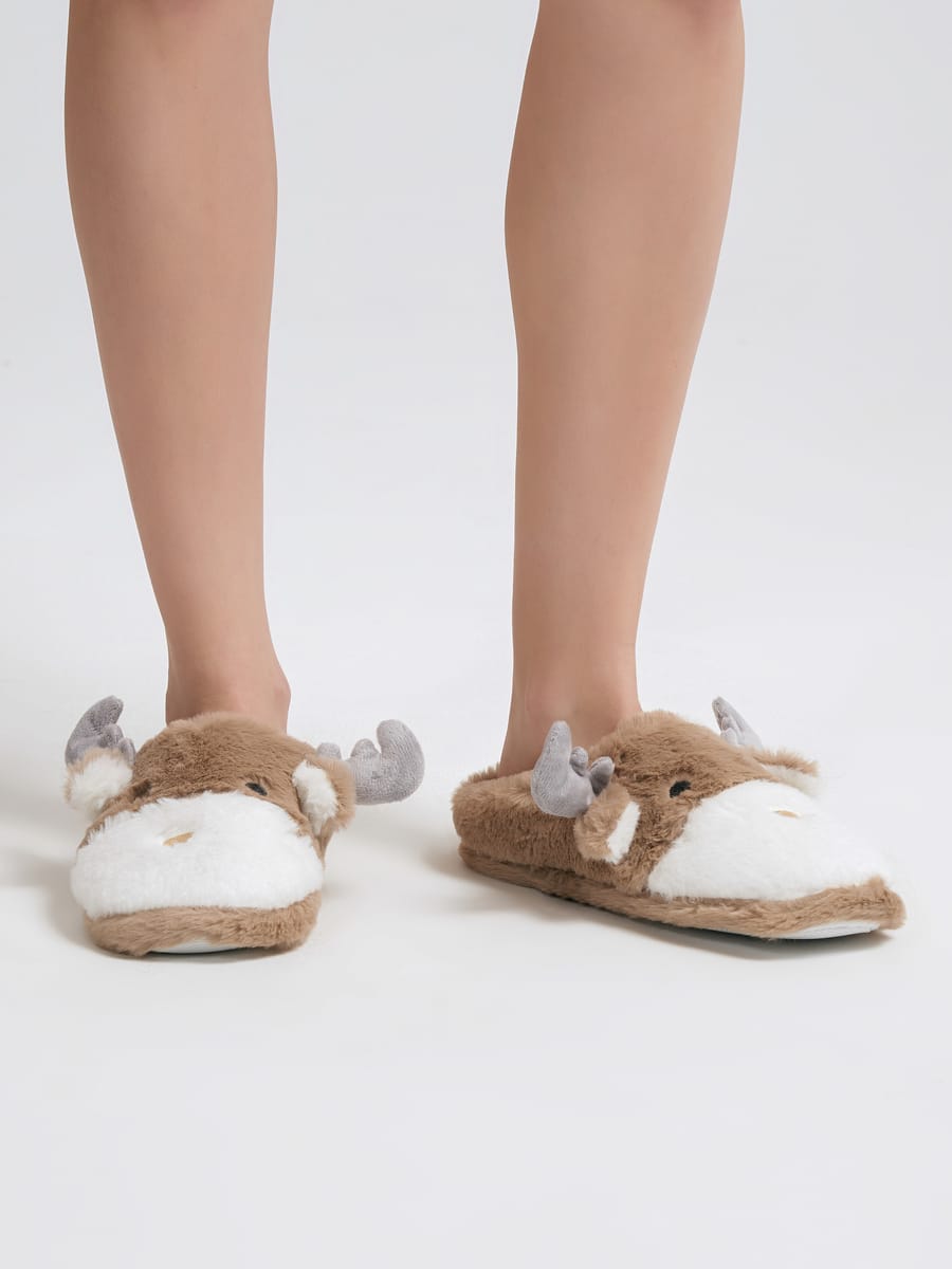 Закрытые плюшевые домашние тапочки лоси с рогами