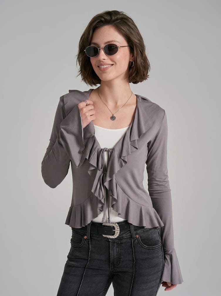 Кардиган на завязках с рюшами