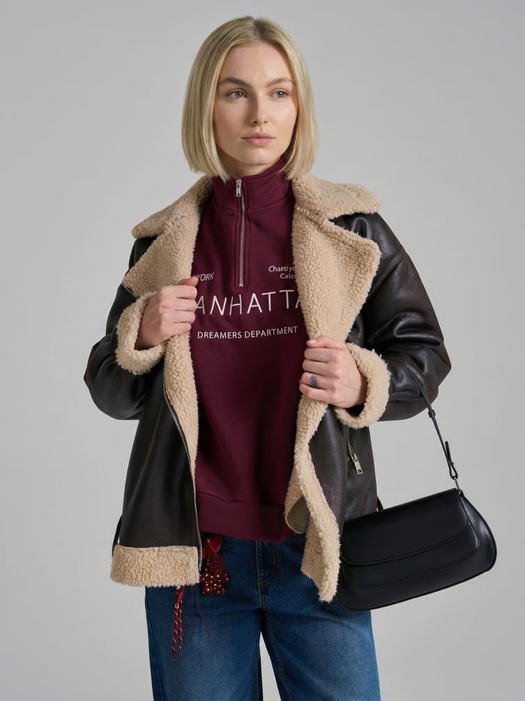 Толстовка теплая с полузамком с вышитой надписью