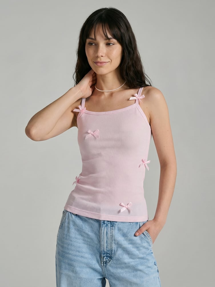 Майка в рубчик с бантиками