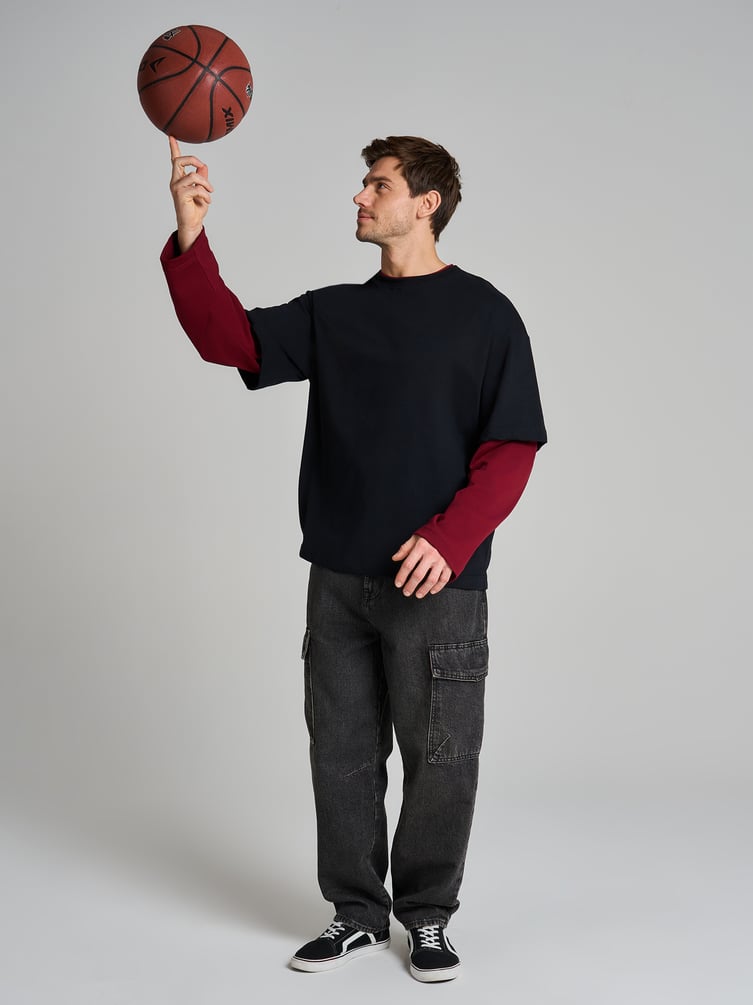 Лонгслив оверсайз с двойным рукавом