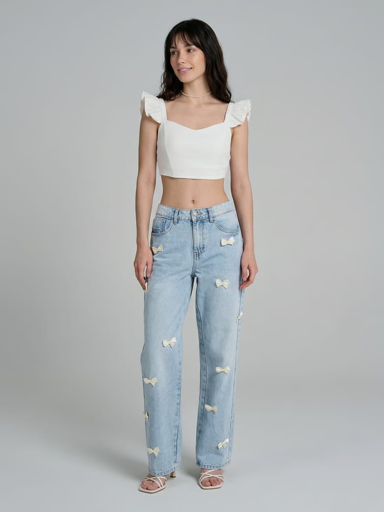 Джинсы широкие багги с бантиками