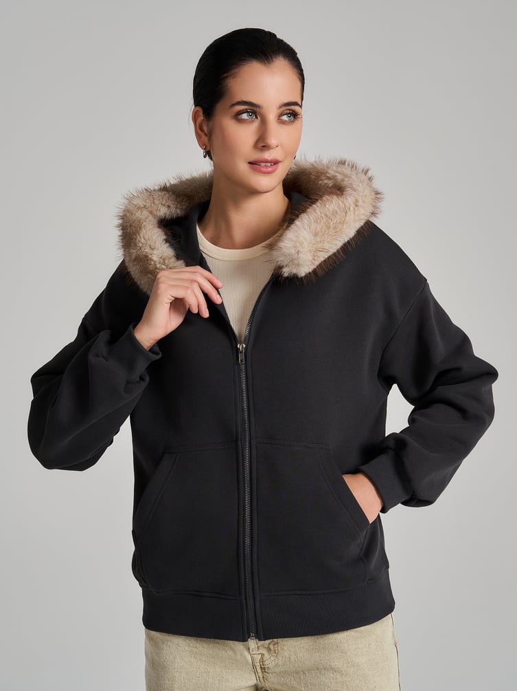 Утепленное зип-худи с опушкой и начесом