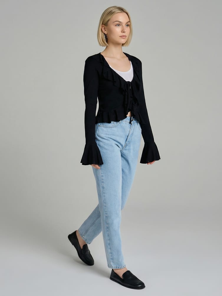 Кардиган на завязках с рюшами