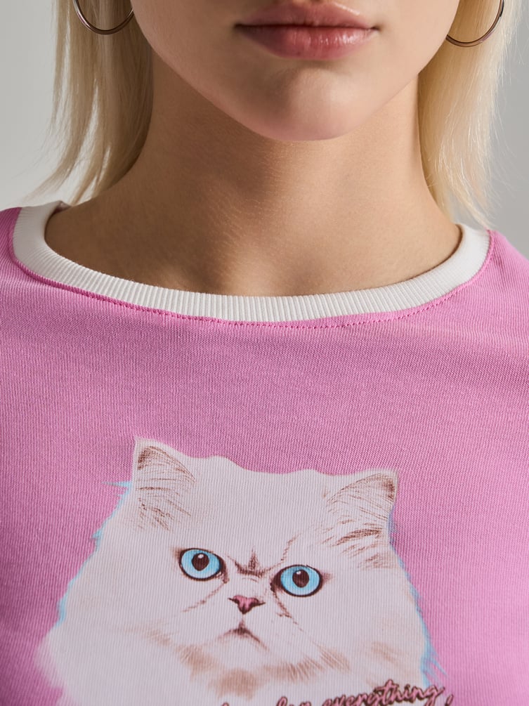 Футболка приталенная с принтом кота