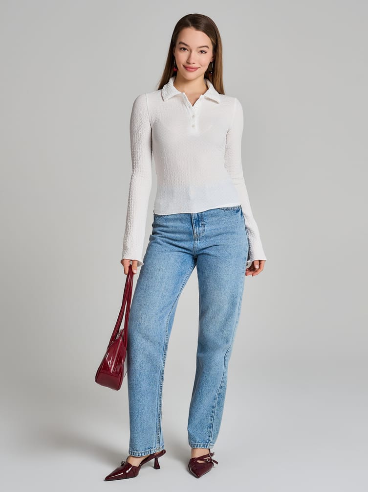 Поло с длинным рукавом их жатого материала