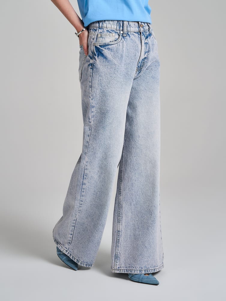 Джинсы широкие на резинке