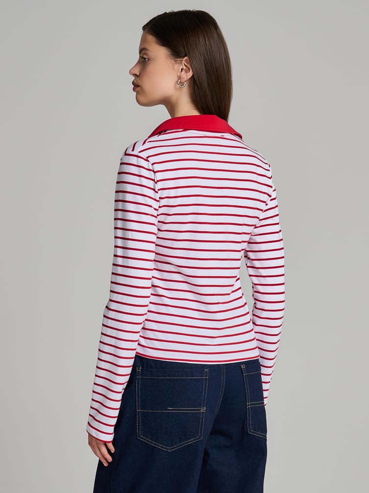 Поло-рубашка полосатая с длинным рукавом