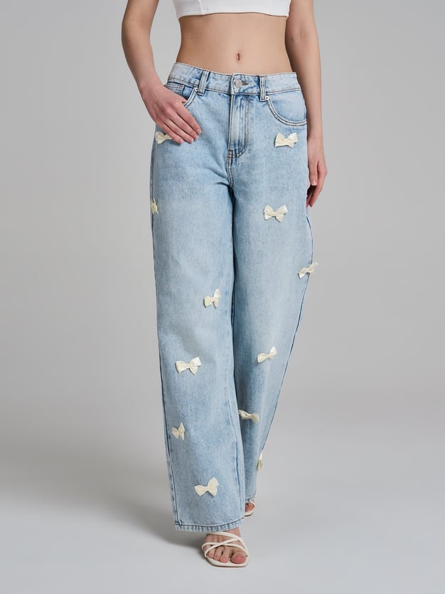 Джинсы широкие багги с бантиками