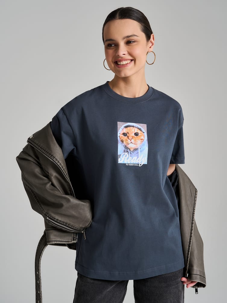 Футболка оверсайз с принтом котика