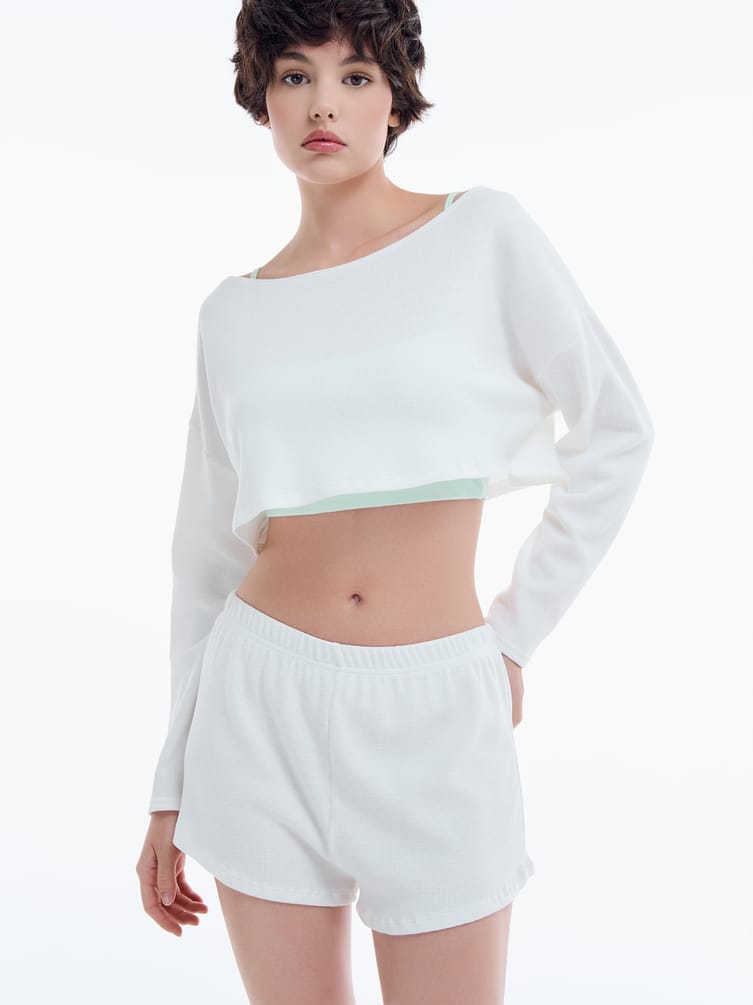 Хлопковая пижама тройка с кофтой топом и шортами