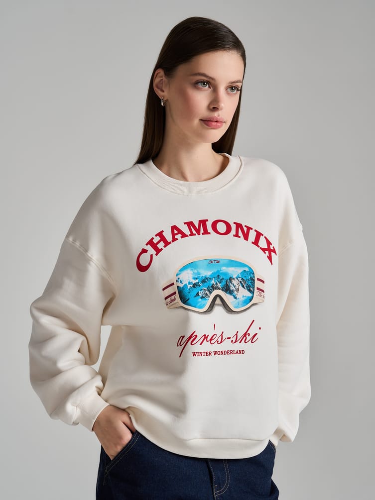 Утепленный свитшот с принтом и начёсом