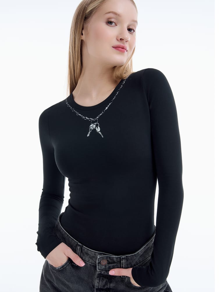 Боди с длинным рукавом и принтом