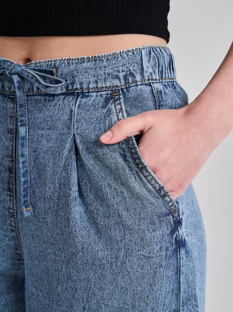 Джинсы широкие летние на резинке