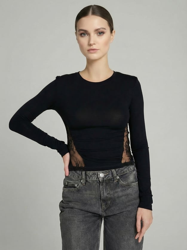 Облегающий лонгслив с кружевом