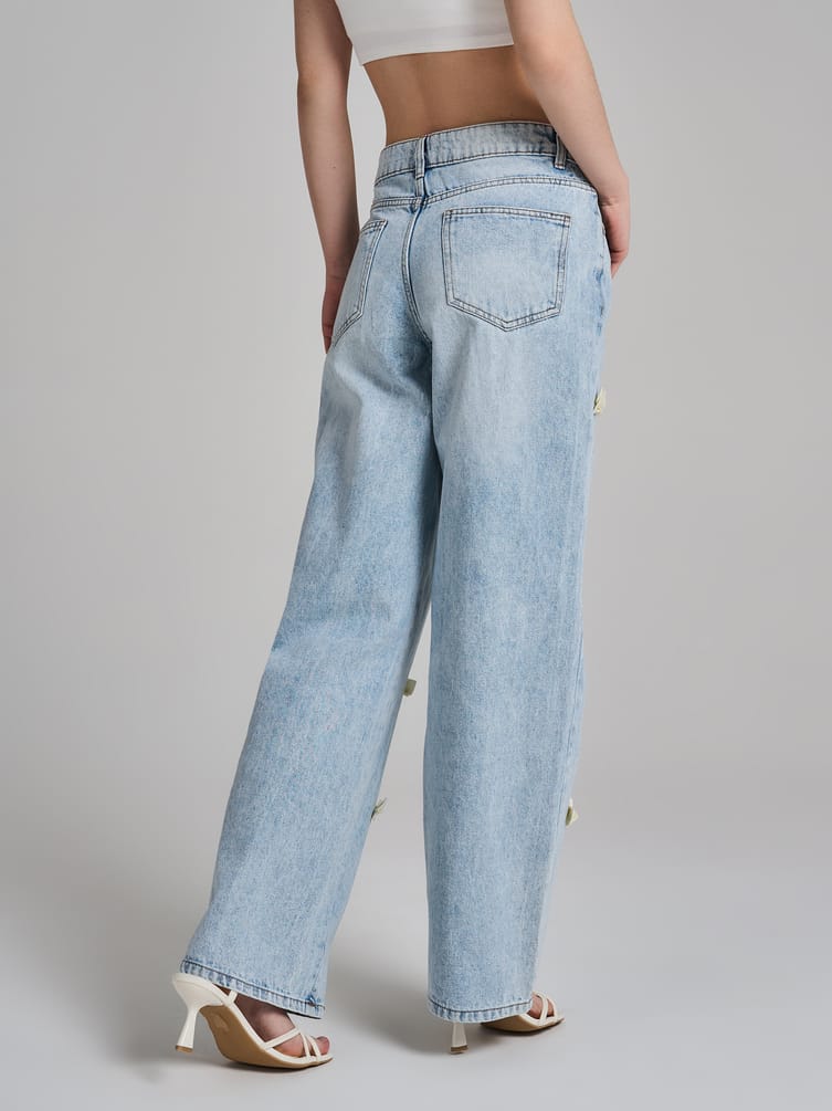 Джинсы широкие багги с бантиками