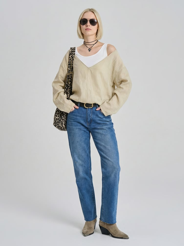 Джинсы прямые с необработанными краями